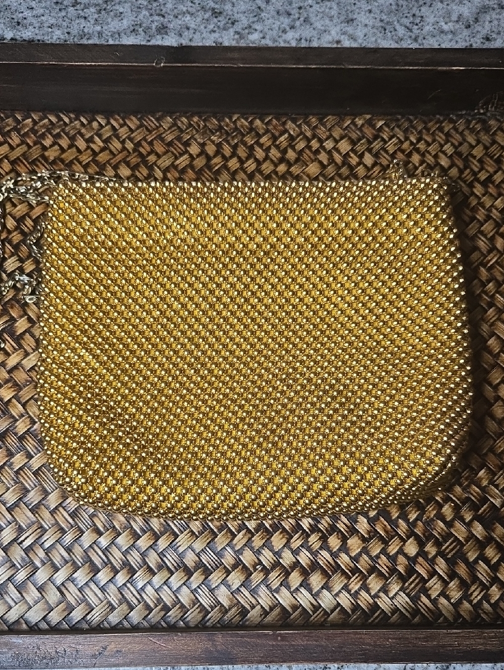 'Another Y&S Original' Gold Beaded Evening Clutch Shoulder Bag with Chain Strap